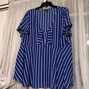 Torrid Sz 2 Royal Blue with Black and White Stripe Blouse EUC/Bundle Price$10.50